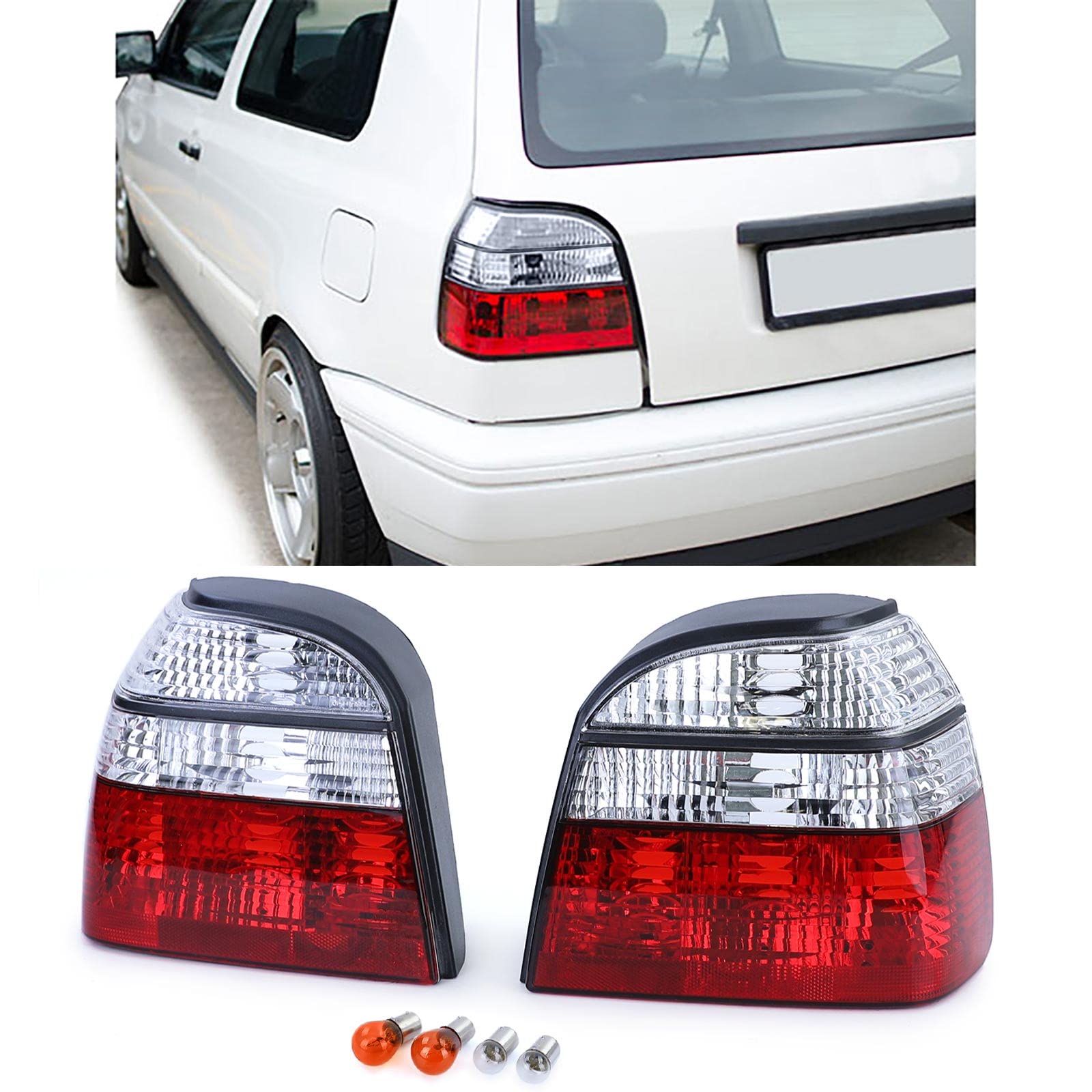Tenzo-R Klarglas Rückleuchten Rot Weiss für VW Golf 3 Limousine Cabrio 91-97 von Tenzo-R