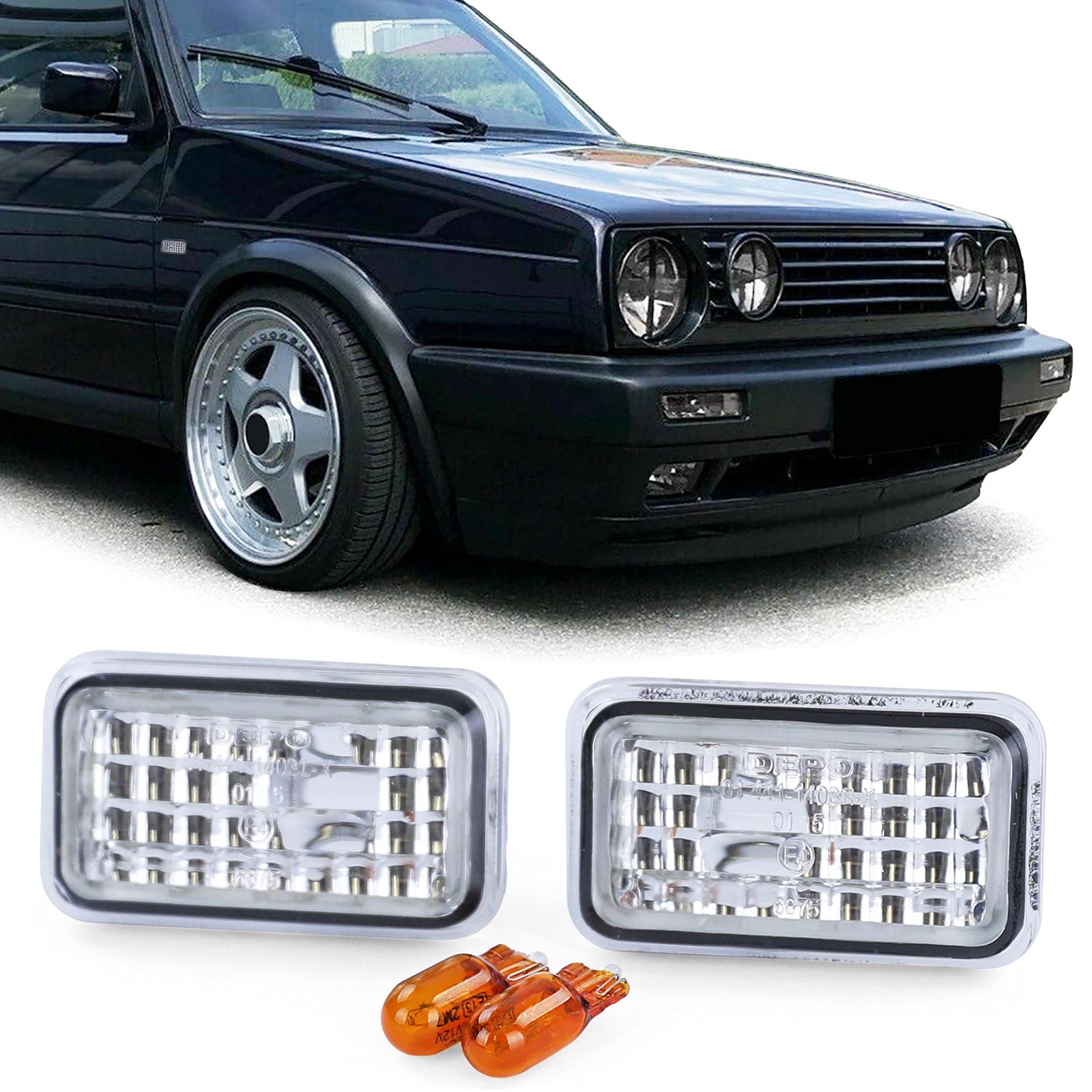 Tenzo-R Klarglas Seitenblinker Chrom für VW Golf 1 2 Polo 86C Jetta Corrado Scirocco von Tenzo-R