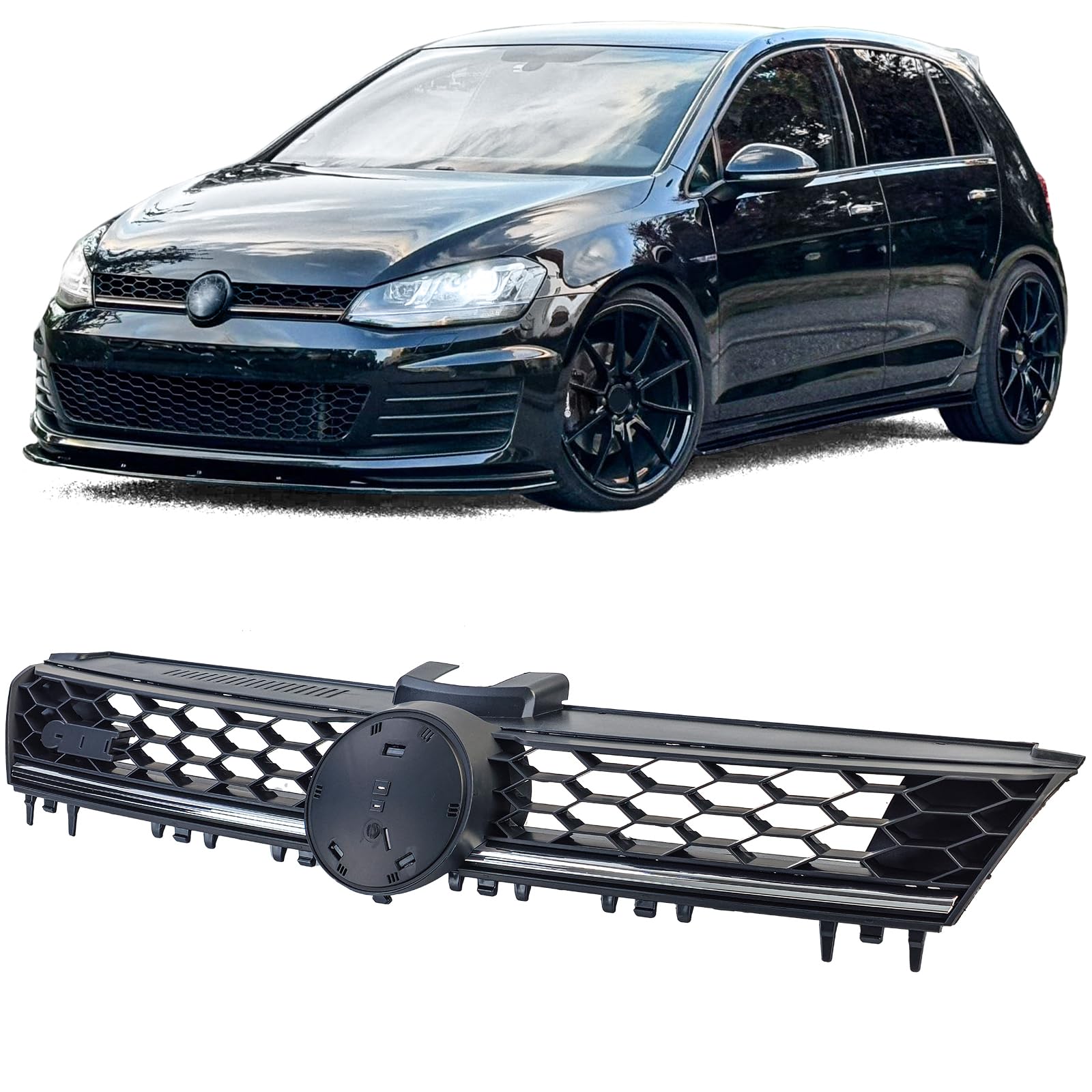 Waben Kühlergrill Schwarz mit Chromleiste für VW Golf 7 12-20 auch GTD Waben Kühlergrill Schwarz mit Chromleiste für VW Golf 7 12-20 auch GTD von Tenzo-R