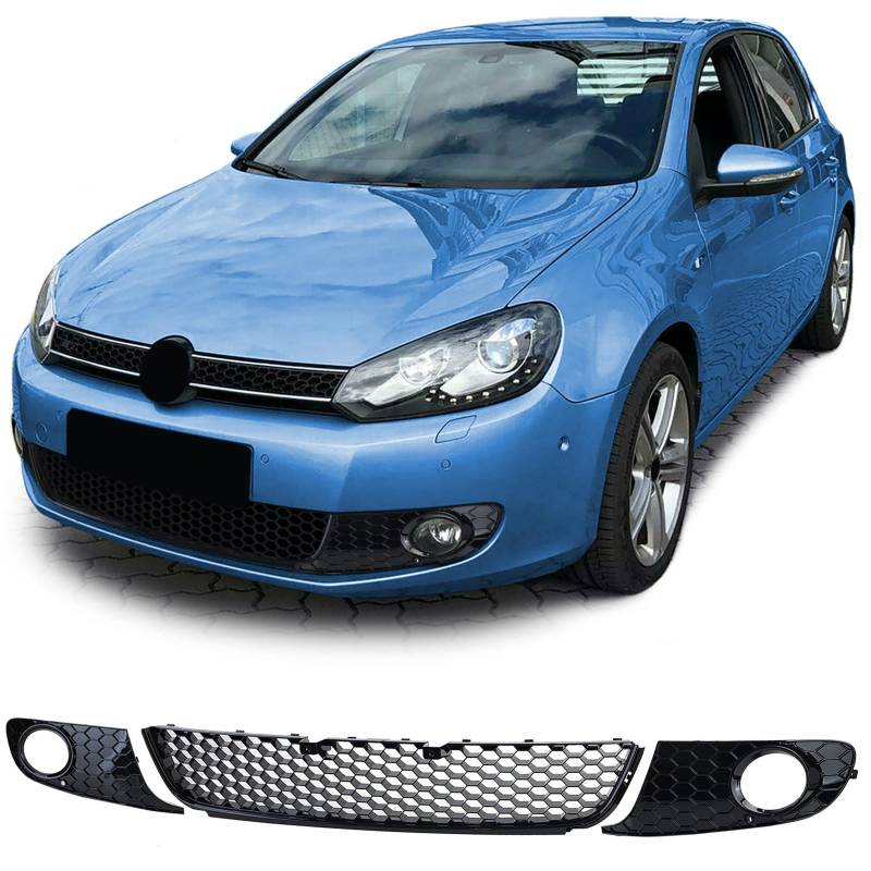Wabengitter Grill Glanz für Stoßstange Nebelscheinwerfer für VW Golf 6 08-13 von Tenzo-R