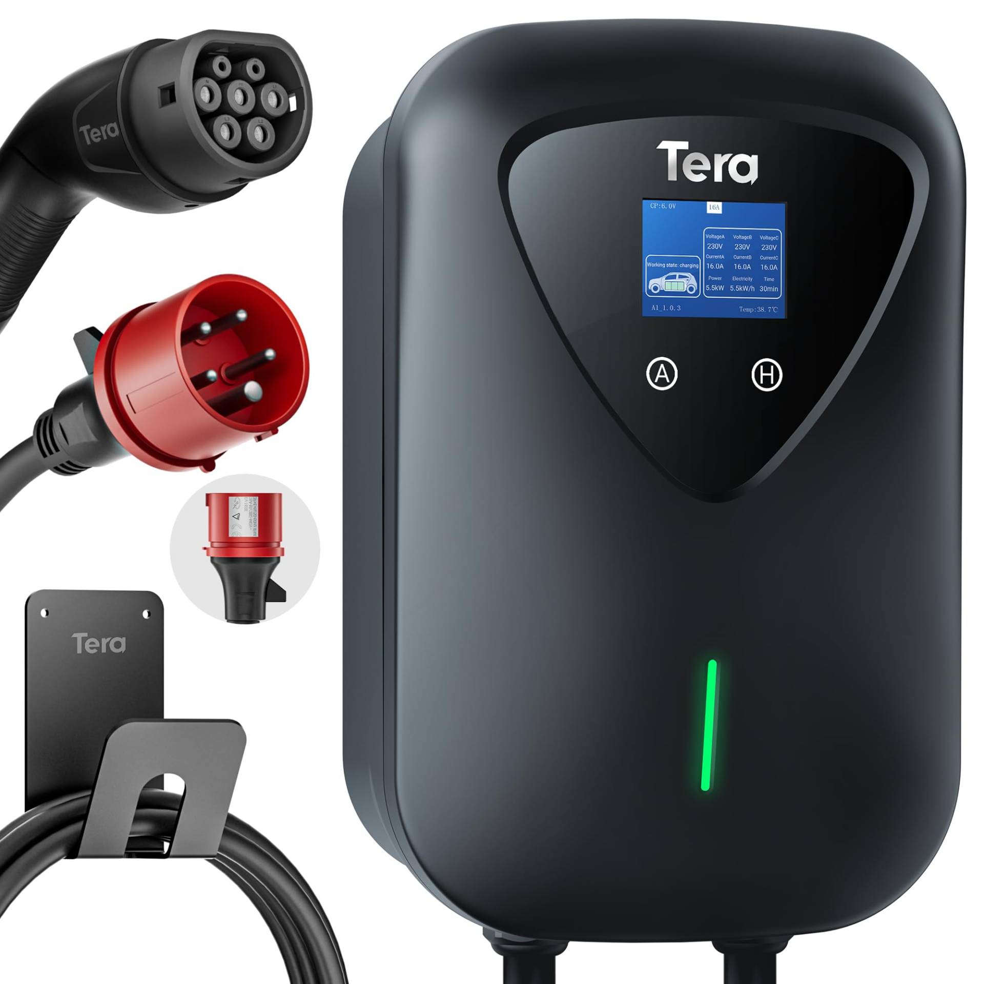 Tera EV Ladegerät Typ 2 11KW Heim-Ladestation Wallbox Ladekabel Elektroauto mit Kabelhalterung Ladekabel 3-Phasen CEE Stecker 16A 5PIN 6,5m Kabel für EVs und PHEVs Modell A04 Schwarz Tera EV Ladegerät Typ 2 11KW Heim-Ladestation Wallbox Ladekabel Elektroauto mit Kabelhalterung Ladekabel 3-Phasen CEE Stecker 16A 5PIN 6,5m Kabel für EVs und PHEVs Modell A04 Schwarz von Tera