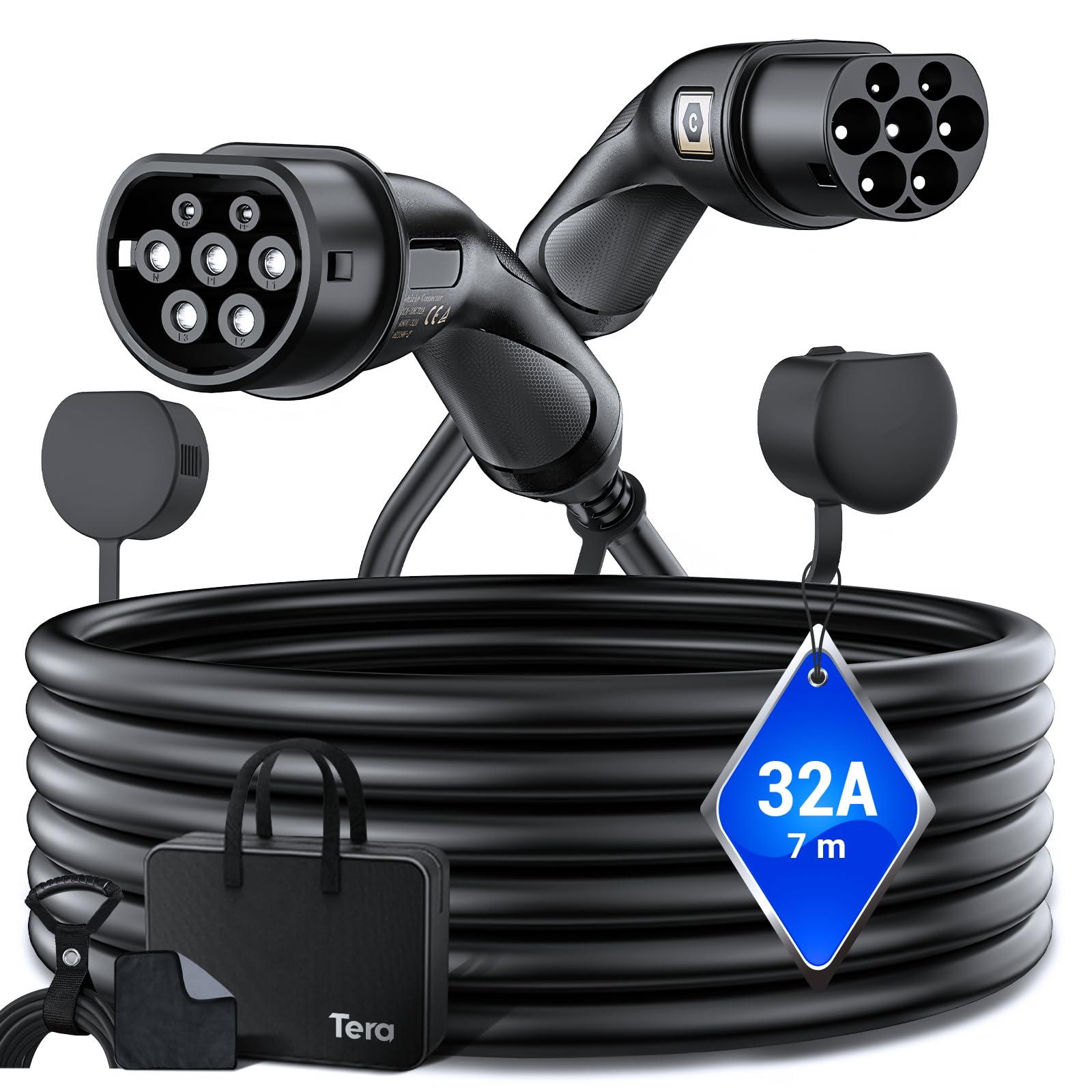 Tera EV Ladekabel Typ 2: 22KW 32A 7Meter 3-Phasen Typ 2 zu Typ 2 Mennekes IP55 Schnellladen Ladekabel Elektroauto Typ 2 für E-Auto EV/PHEV Deutsche Bedienungsanleitung DC-32A-7 Schwarz Tera EV Ladekabel Typ 2: 22KW 32A 7Meter 3-Phasen Typ 2 zu Typ 2 Mennekes IP55 Schnellladen Ladekabel Elektroauto Typ 2 für E-Auto EV/PHEV Deutsche Bedienungsanleitung DC-32A-7 Schwarz von Tera