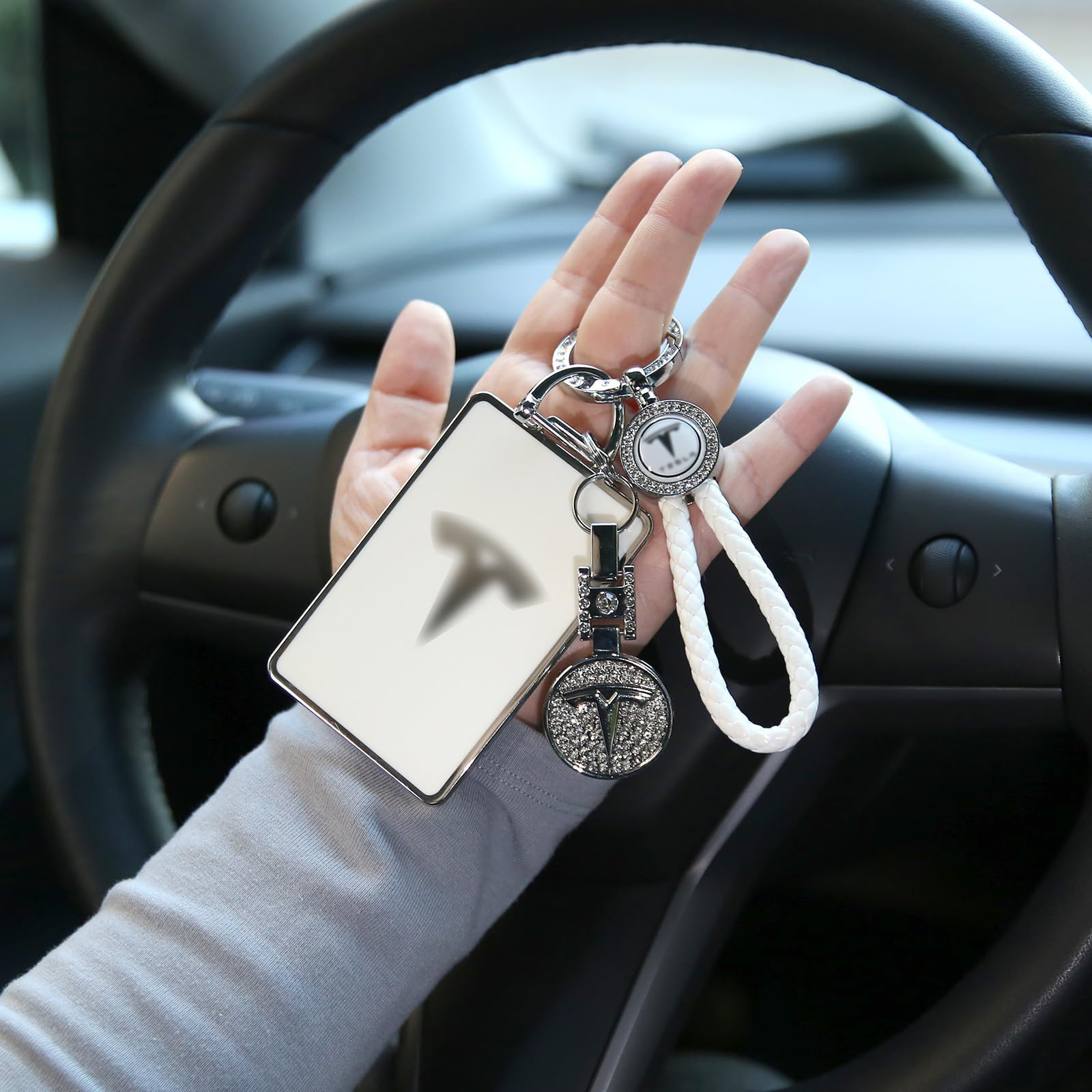 Tesheer Tesla-Schlüsselkartenhalter, glitzernd, passend für Modell S/X/3/Y, Cybertruck-Karte, Schlüsselhalter, Schlüsselkarte, schützender Schlüsselanhänger, Weiss/opulenter Garten, Standard von Tesheer