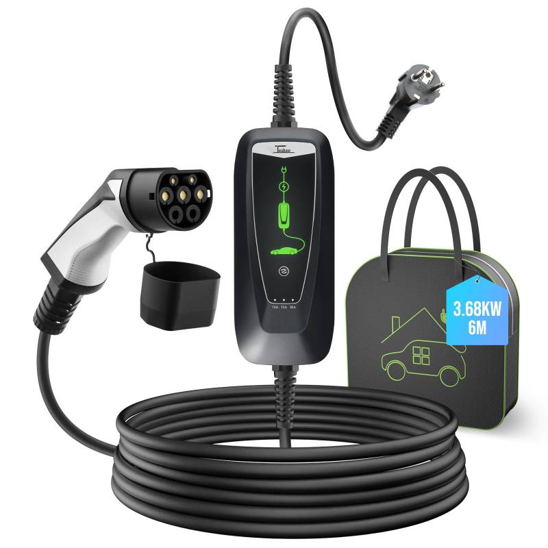 Teskee Typ 2 Ladekabel Schuko 3,68kW Tragbare EV Ladegerät 10/13/16Amp 6 Meter 1-Phasig IP65 IEC 62196-2 von Teskee