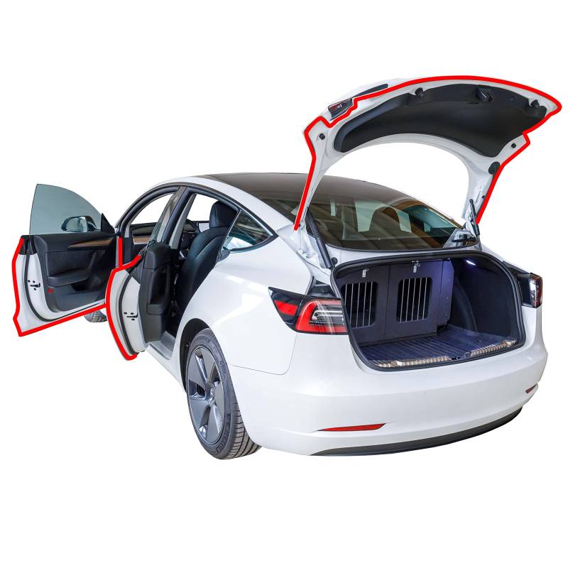 Tesvolution® Dichtungsset Tesla Model 3 2021 + 2022 + 2023 + 2024 + 2025 - Türdichtungssatz Schallschutzgummi Dichtungsstreifen Windgeräusche Zubehör Tuning von Tesvolution