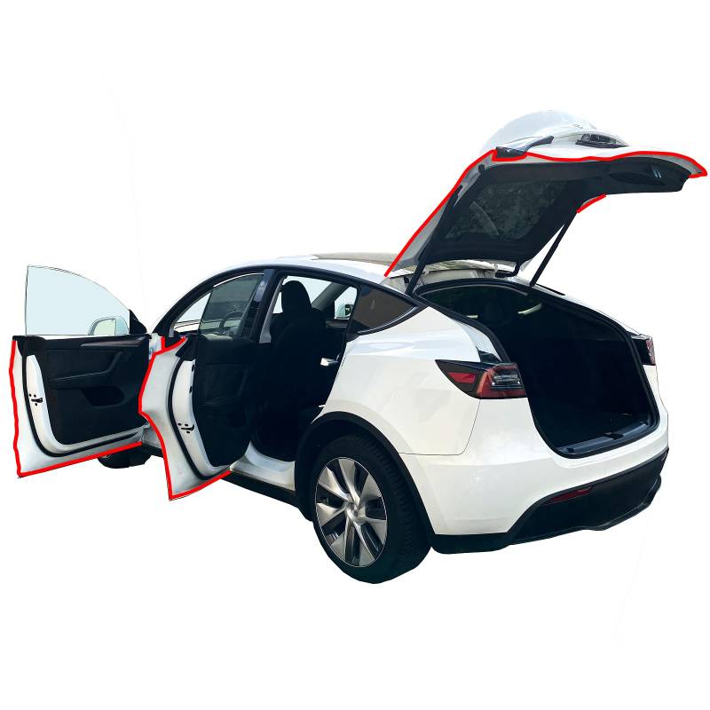 Tesvolution® Dichtungsset Tesla Model Y 2022 + 2023 + 2024 + 2025 - Türdichtungssatz Schallschutzgummi Dichtungsstreifen Windgeräusche Zubehör Tuning von Tesvolution