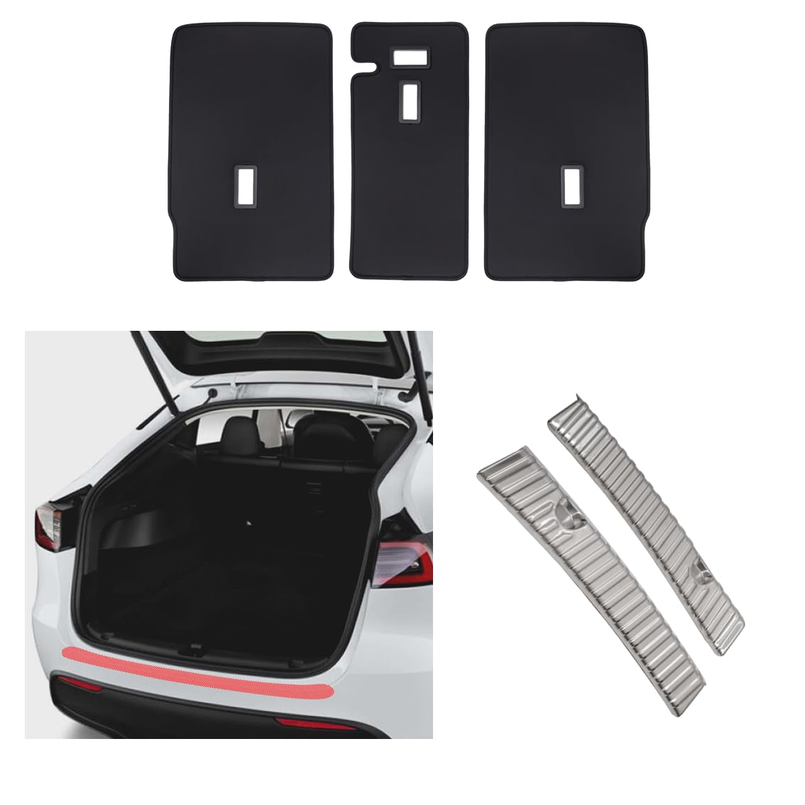 Tesvolution® Kofferraum Schutz Set für Tesla Model Y aus Aluminium - Kofferraumschutz Stoßstangenschutz mit Schutzfolie Sitzbezüge als Zubehör von Tesvolution