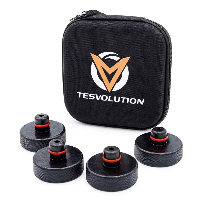 Tesvolution® Wagenheber Aufnahmen Tesla Model 3 Model Y/S/X 2022 + 2023 + 2024 + 2025 - Gummi Auflagen Pads als Adapter für Radwechsel/Reifenwechsel von Tesvolution