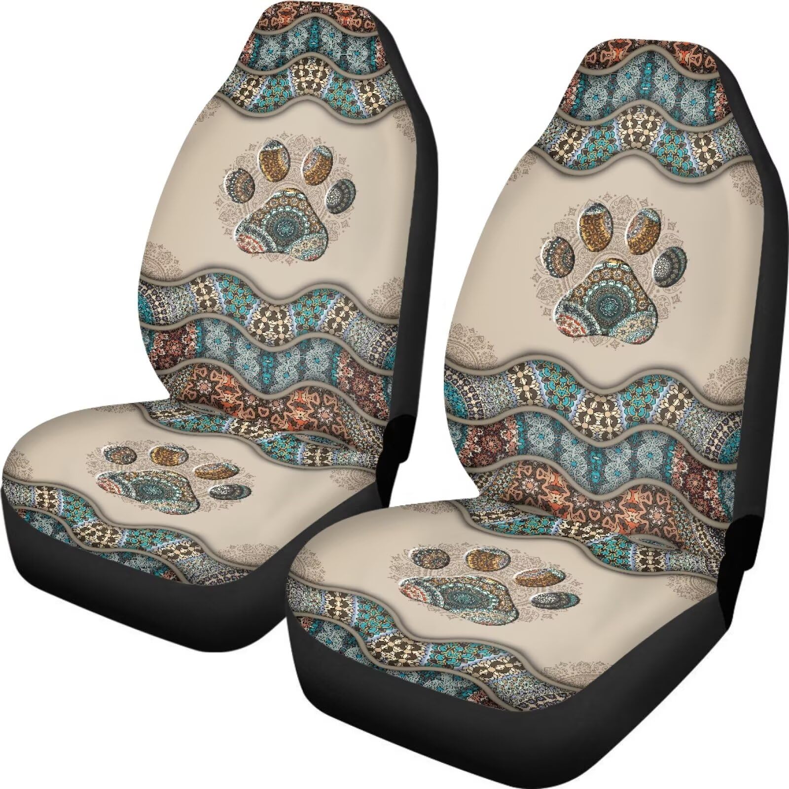 Tevecatos Boho-Mandala-Pfotenabdruck-Autozubehör-Set, 2-teilig, Auto-Vordersitzschoner für Damen und Herren, Mädchen, Autositzkissen Tevecatos Boho-Mandala-Pfotenabdruck-Autozubehör-Set, 2-teilig, Auto-Vordersitzschoner für Damen und Herren, Mädchen, Autositzkissen von Tevecatos