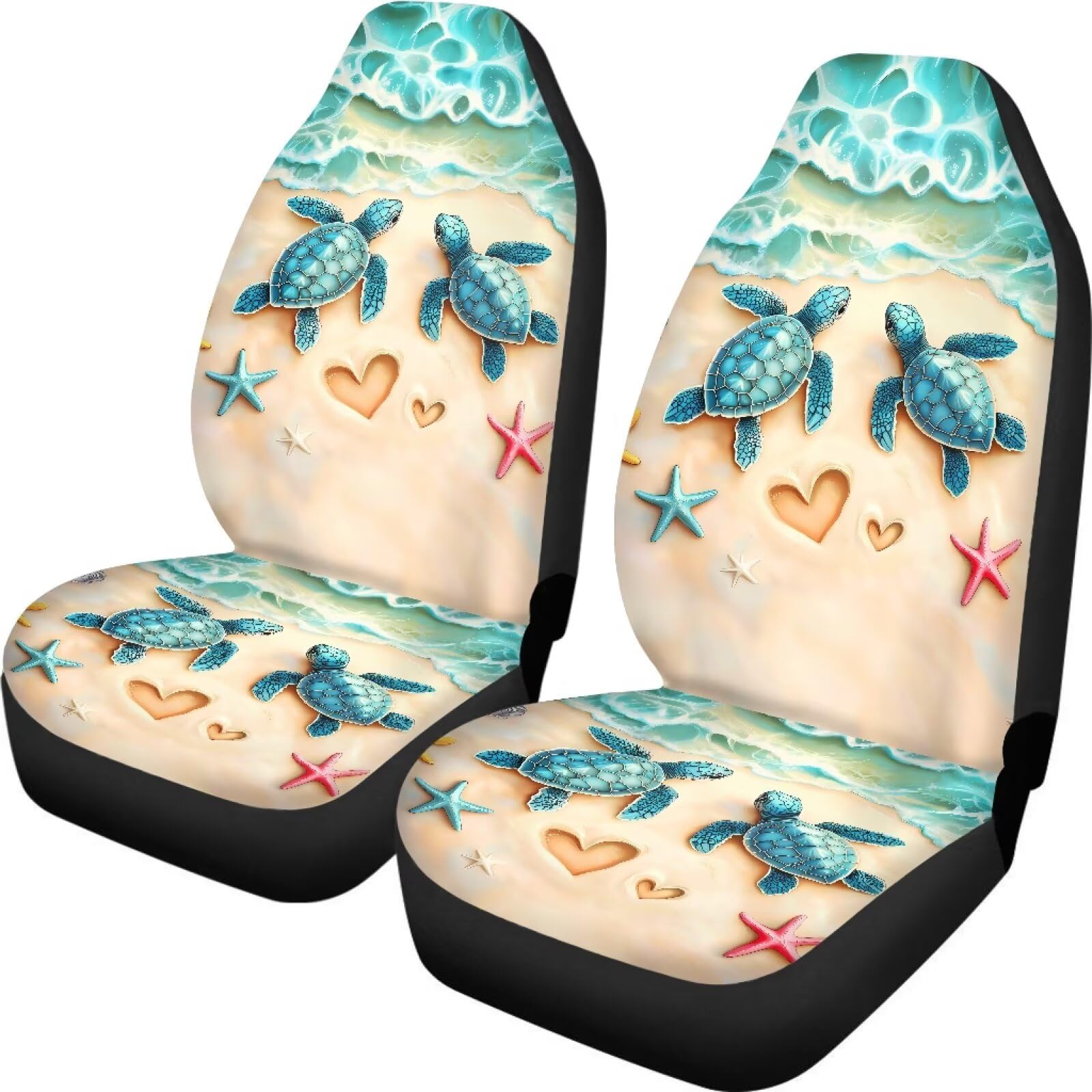 Tevecatos Vordersitzbezug mit Schildkrötenmotiv, Motiv: Seestern, Strand, Herzmuster, 2 Stück, elastischer Schalensitzschutz, langlebiges Autositzkissen, universelle Passform für SUV, Van Tevecatos Vordersitzbezug mit Schildkrötenmotiv, Motiv: Seestern, Strand, Herzmuster, 2 Stück, elastischer Schalensitzschutz, langlebiges Autositzkissen, universelle Passform für SUV, Van von Tevecatos