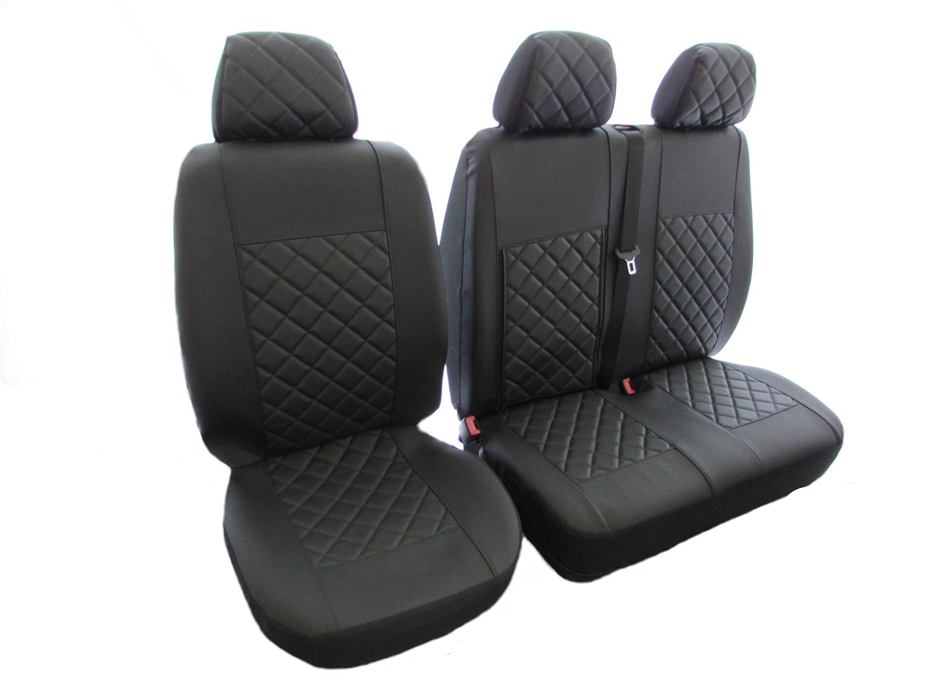 Designet passend für ECO-Leder-Sitzbezüge, 2 + 1 (1 Einzel, 1 Doppel), Schwarz für Volkswagen Transporter T5 T6 ab 2004 Links- oder Rechtslenker von Texmar