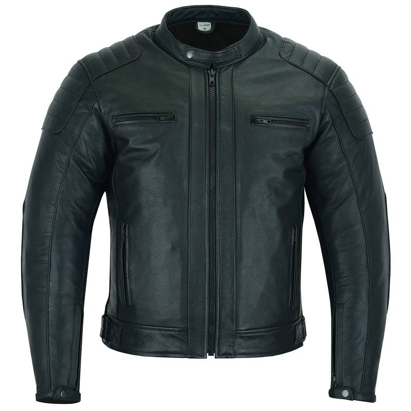Texpeed Motorrad lederjacke herren mit protektoren - Schwarz Winter/Sommer Gesteppt echtleder Bikerjacke - Motorrad mit original biker rüstung gepanzert (EN 1621-1) Schutz S von Texpeed