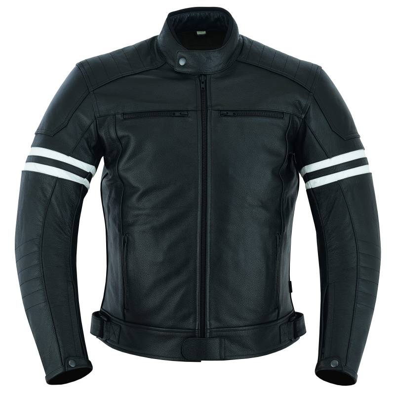 Texpeed Motorrad lederjacke herren mit protektoren - Schwarz mit weißen Streifen - Winter/Sommer Gesteppt echtleder Bikerjacke - Motorrad mit original biker Rüstung gepanzert - 4XL von Texpeed