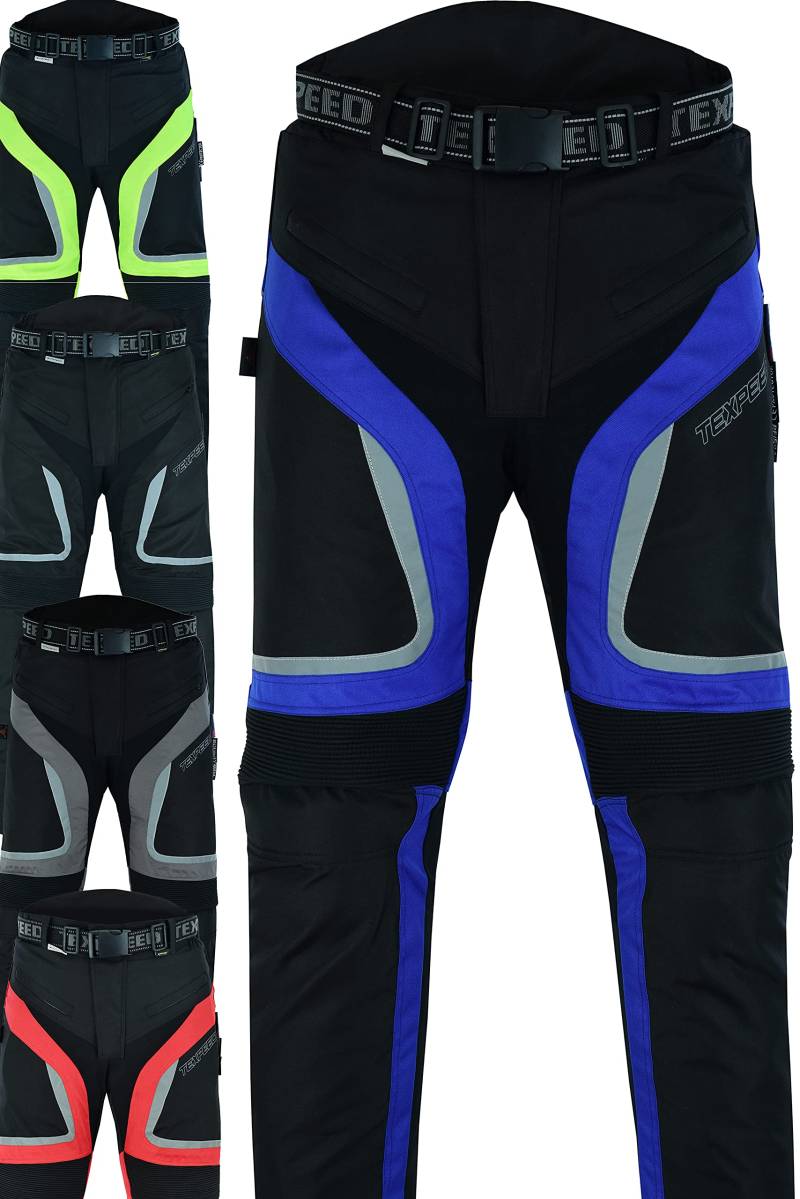 Texpeed Motorradhose Mit Protektoren Herren - Textil Wasserdicht Motorroller Motorrad Bikerin Mit Schutz Rüstung (EN 1621-1) Blau - 3XL Taille/Lang Bein von Texpeed