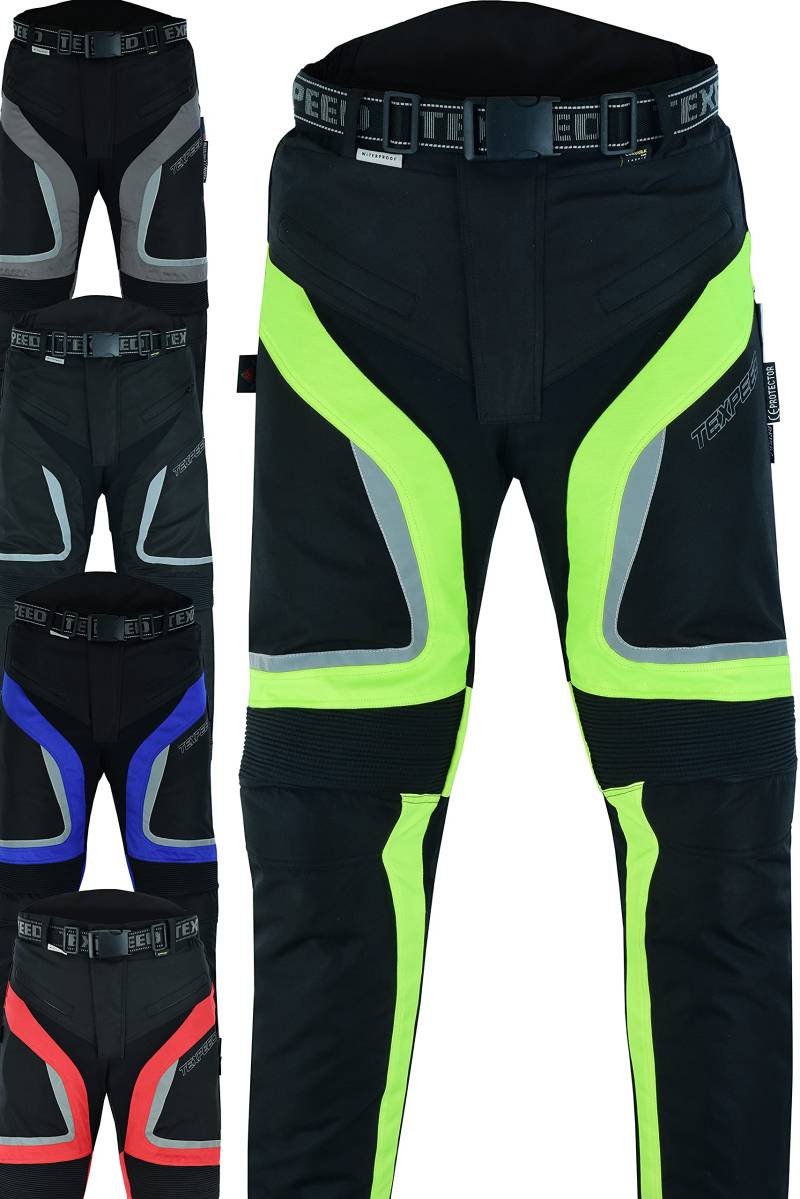 Texpeed Motorradhose Mit Protektoren Herren - Textil Wasserdicht Motorroller Motorrad Bikerin Mit Schutz Rüstung (EN 1621-1) Gelb Hi Vis - 4XL Taille/Lang Bein von Texpeed