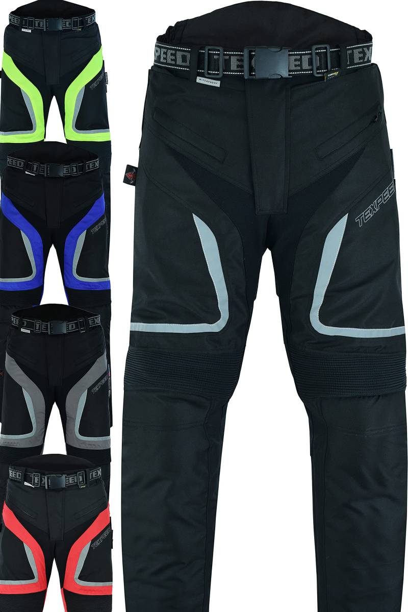 Texpeed Motorradhose Mit Protektoren Herren - Textil Wasserdicht Motorroller Motorrad Bikerin Mit Schutz Rüstung (EN 1621-1) Schwarz - 4XL Taille/Lang Bein von Texpeed