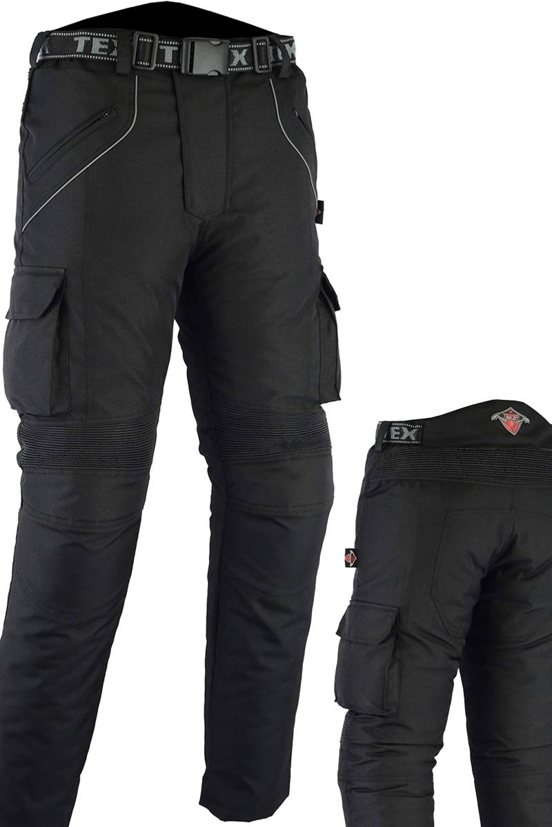 Texpeed Motorradhose mit protektoren herren - Textil Wasserdicht Motorroller Motorrad Bikerin Mit CE Schutz rüstung (EN 1621-1) - Schwarz - (3XL Taille/Lang Bein) von Texpeed
