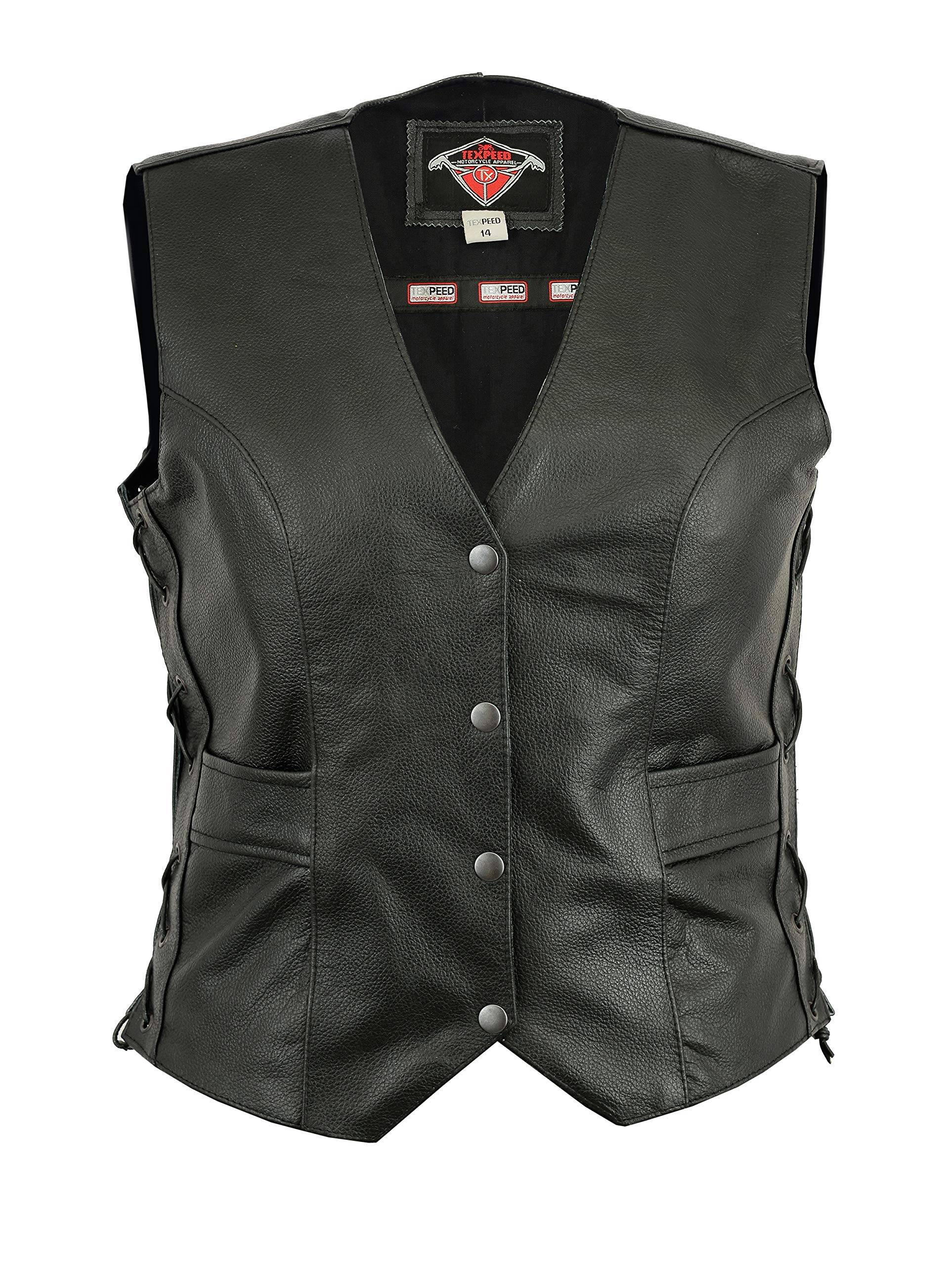 Texpeed motorrad leder weste damen - Chopper biker rocker lederweste - Mit geschnürt rindleder top-grain echtleder - Schwarz Texpeed motorrad leder weste damen - Chopper biker rocker lederweste - Mit geschnürt rindleder top-grain echtleder - Schwarz von Texpeed
