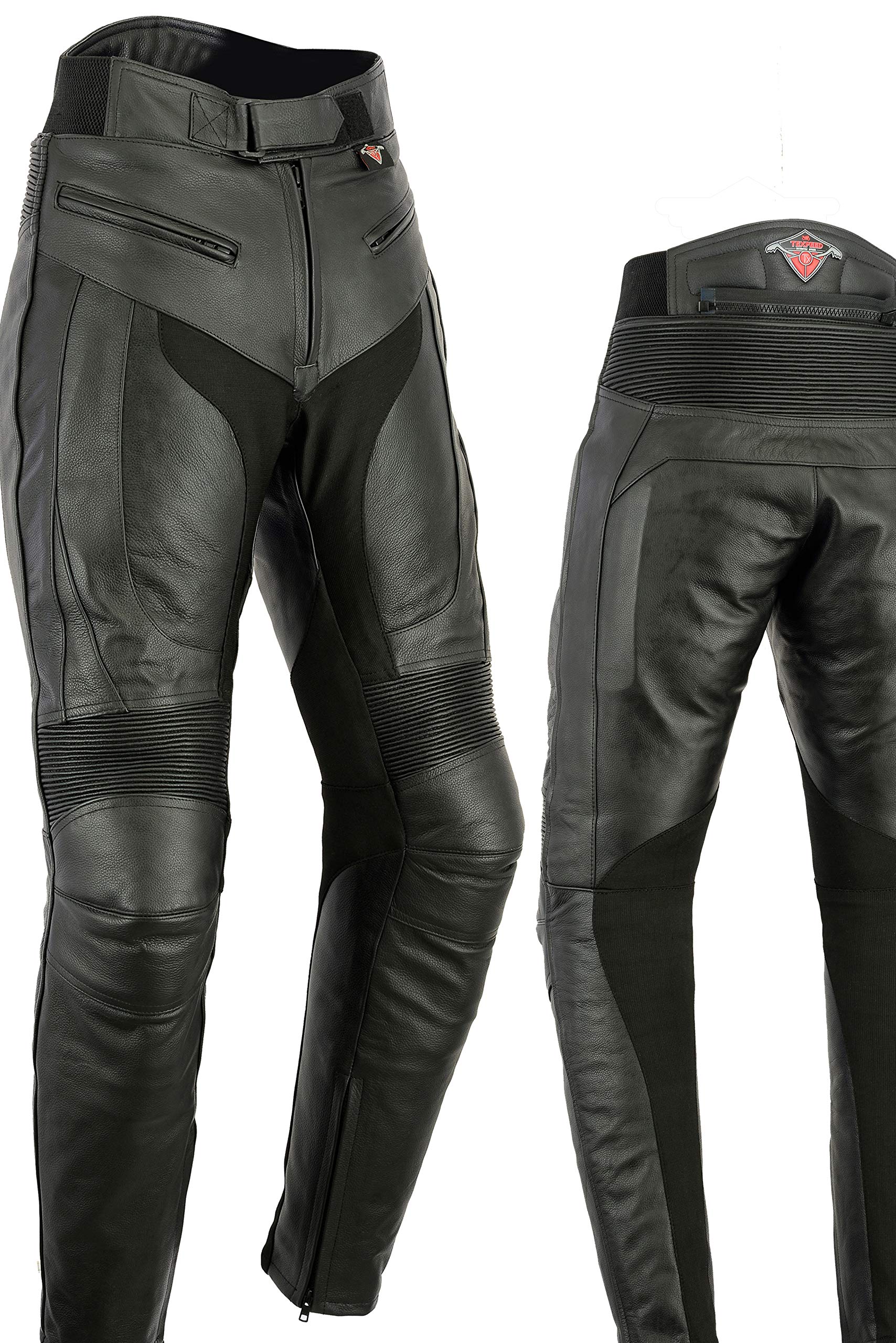 Texpeed motorradhose leder herren mit protektoren - Schwarz Vollnarbiges Lederhose echtleder mit rüstung (EN 1621-1) Biker gepanzerte - XL Taille/Lang Bein von Texpeed