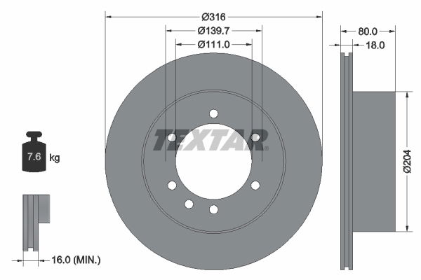 Bremsscheibe Hinterachse Textar 92129900 von Textar
