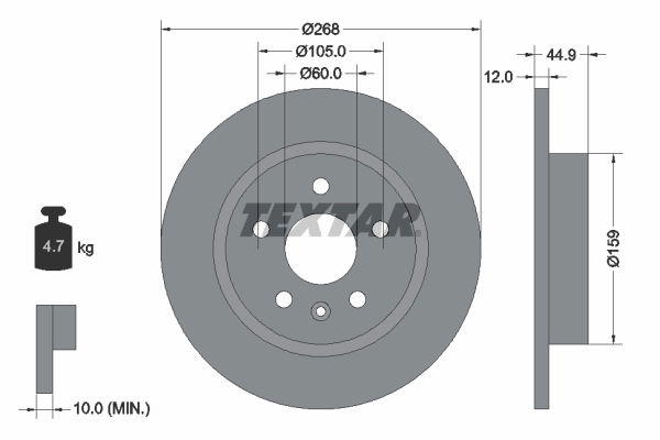 Bremsscheibe Hinterachse Textar 92205503 von Textar