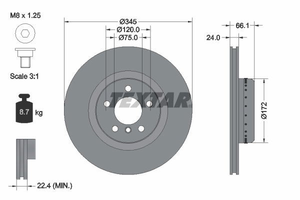 Bremsscheibe Hinterachse Textar 92265125 von Textar