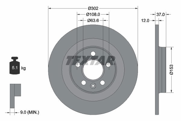 Bremsscheibe Hinterachse Textar 92304703 von Textar