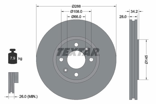 Bremsscheibe Vorderachse Textar 92107800 von Textar