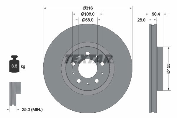 Bremsscheibe Vorderachse Textar 92126603 von Textar