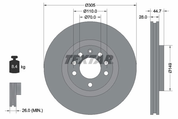 Bremsscheibe Vorderachse Textar 92155403 von Textar