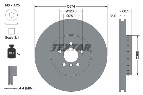 Bremsscheibe Vorderachse links Textar 92266025 Bremsscheibe Vorderachse links Textar 92266025 von Textar