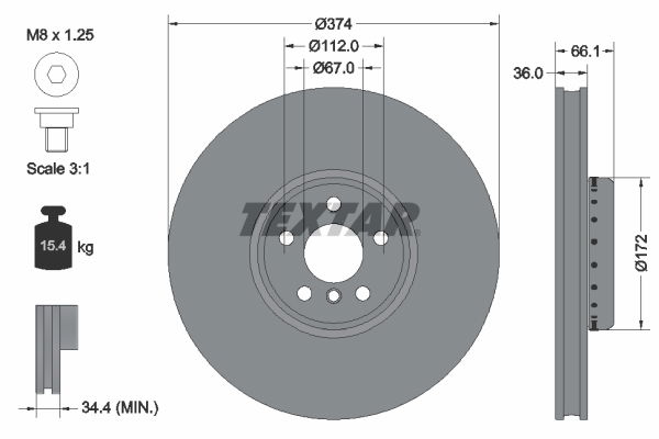 Bremsscheibe Vorderachse rechts Textar 92290225 von Textar