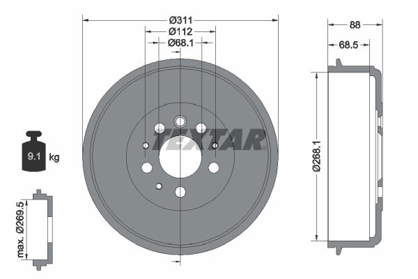Bremstrommel Hinterachse Textar 94012400 von Textar