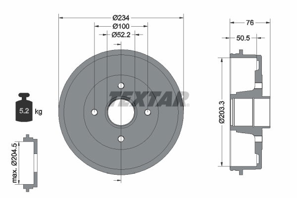 Bremstrommel Hinterachse Textar 94019700 von Textar