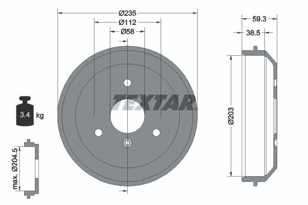 Bremstrommel Hinterachse Textar 94022400 von Textar