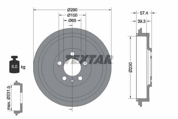 Bremstrommel Hinterachse Textar 94024300 von Textar