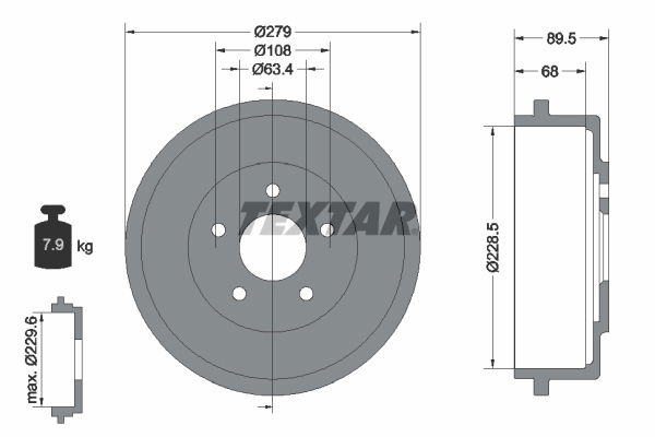 Bremstrommel Hinterachse Textar 94024400 von Textar