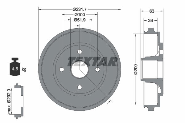 Bremstrommel Hinterachse Textar 94033200 von Textar