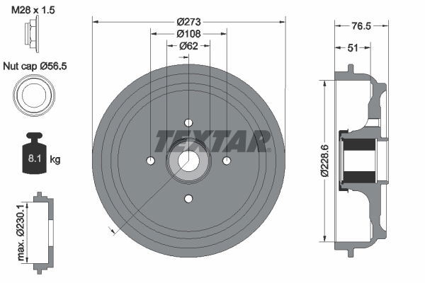 Bremstrommel Hinterachse Textar 94037900 von Textar