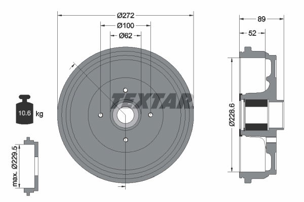 Bremstrommel Hinterachse Textar 94038900 von Textar