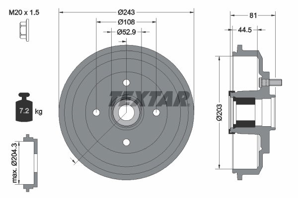 Bremstrommel Hinterachse Textar 94041300 Bremstrommel Hinterachse Textar 94041300 von Textar