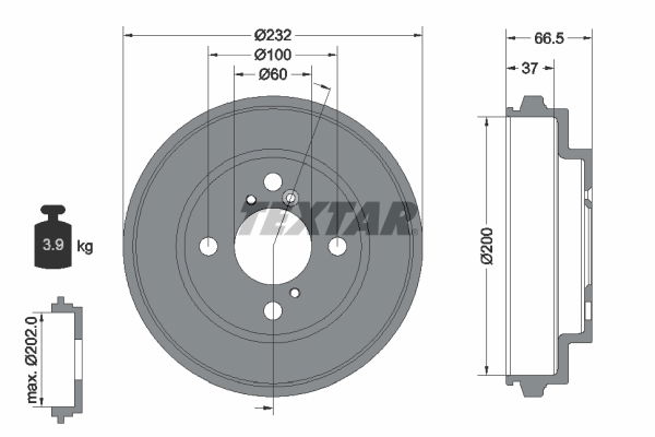 Bremstrommel Hinterachse Textar 94044300 von Textar
