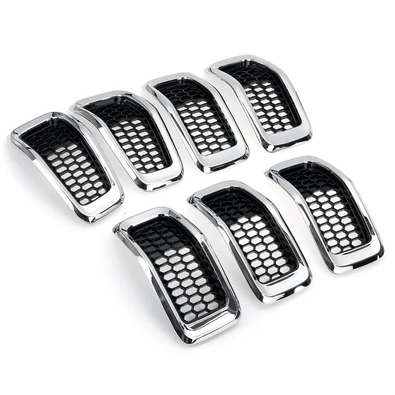 Frontgrills Für Jeep Für Cherokee 2014 2015 2016 2017 2018 Frontgrill Grille Frontgrillring Frontgrilleinsätze Abdeckungsverkleidung Kühlergrille(Chrome Silver) von Tfkkaw