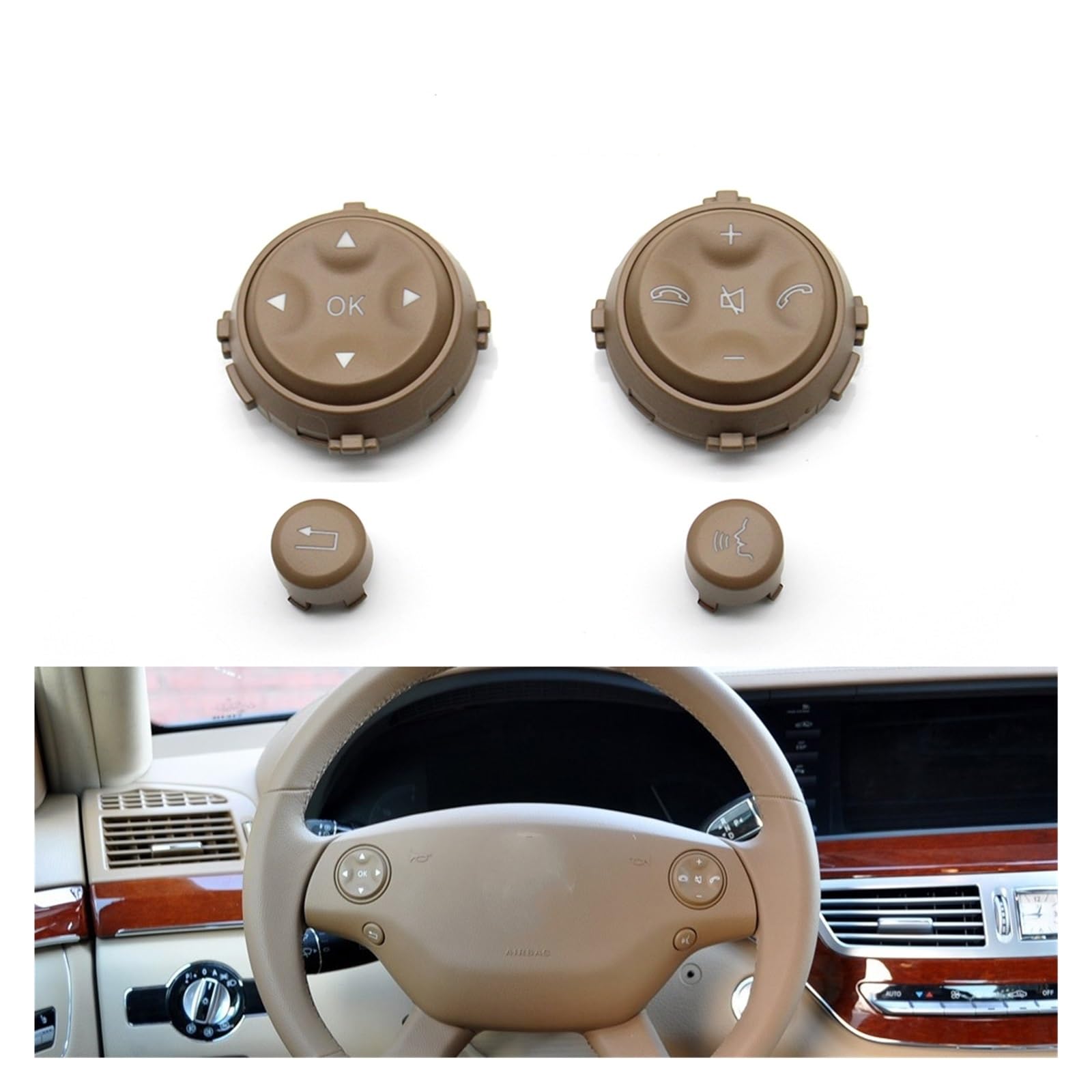 Lenkradtastenschalter Für Benz W221 W216 S CL Klasse S300 S350 S400 S600 Auto Multi-Funktion Lenkrad Control Schalter Push Taste Tasten Lenkrad-Bedientaste(Brown) von Tfkkaw