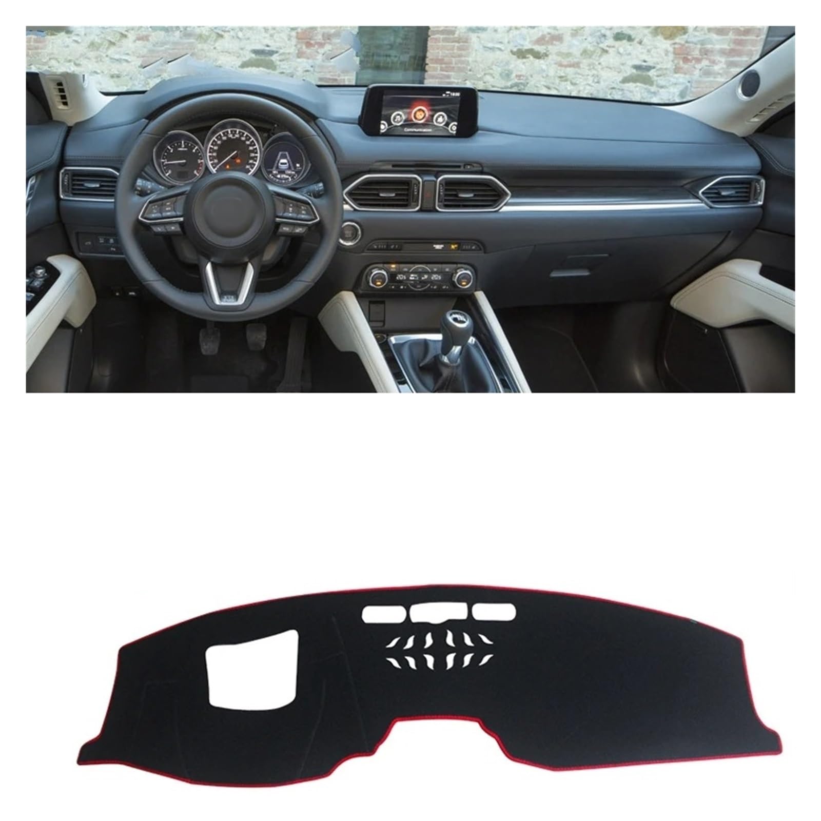 Teppich Dashmat Für Mazda CX-5 CX5 KF 2017 2018 2019 2020 2021 2022 2023 Zubehör Auto Armaturenbrett Abdeckung Dash Matte Sonnenschutz rutschfeste Pad Dash Mat(LHD with HUD Red) von Tfkkaw