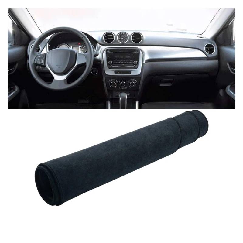Teppich Dashmat Für Suzuki Für Vitara LY 2015 2016 2017 2018 2019 2020 2021 2022 Instrument Teppich Zubehör Auto Dashboard Abdeckung Vermeiden Licht Matte Dash Mat(B LHD Black) von Tfkkaw