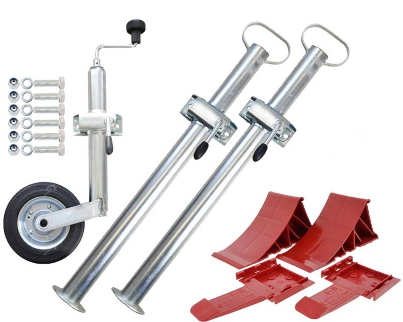 The Drive | Anhänger Zubehör Set 4 | inkl. Stützrad mit Stahlfelge, Halter für Rohrstützen, Unterlegkeile und mehr | ideal für kleine bis mittlere Anhänger von The Drive