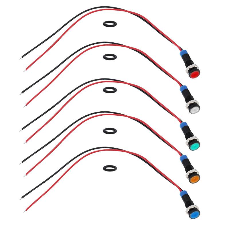 The Lord of the Tools 5 Stück Schwarz LED-Signalleuchte aus Metall Befestigungsloch 6 Mm 12 V – 24 V AC/DC mit 150 Mm Kabel IP65 LED-Warnleuchte für Auto LKW Boot Mehrfarbig von The Lord of the Tools