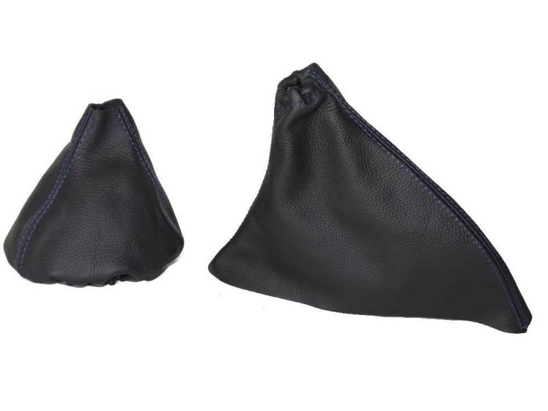 Für Fiat 500 Abarth 2007–2015 Gear & Handbremsmanschette schwarz Italienisches Leder Blau Naht von The Tuning-Shop