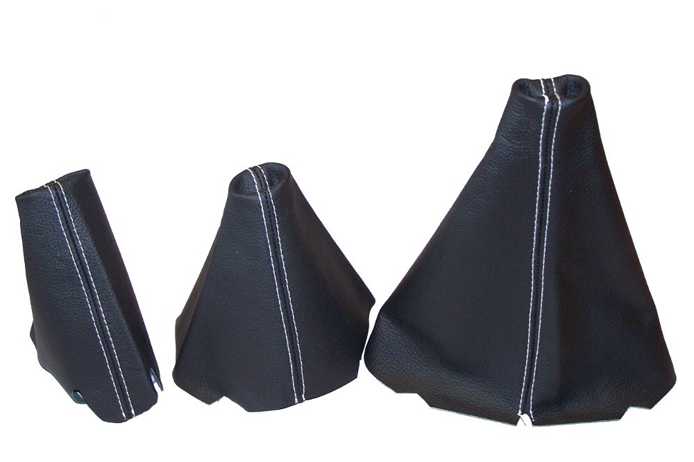 3er-Set Gamaschen, maßgeschneiderte Stiefel, echtes italienisches Leder, mit weißen Nähten. von The Tuning-Shop Ltd